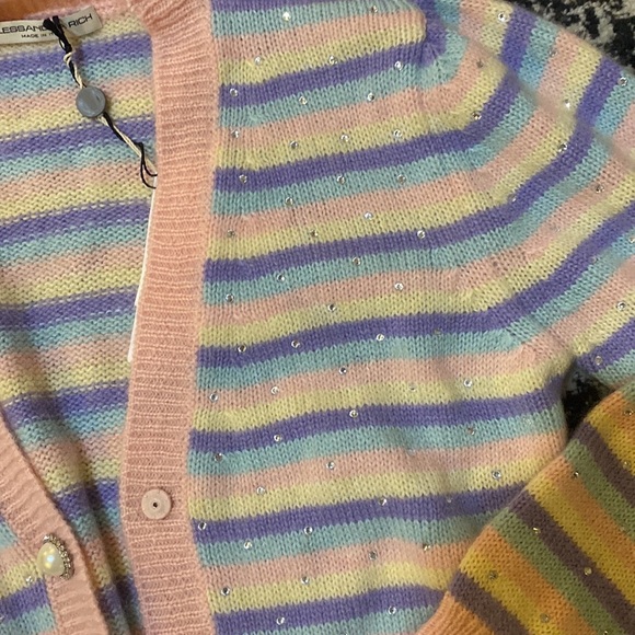 Alessandra Rich Stripe Mohair Knitted Cardigan With Hotfix size 44 - Picture 5 of 9